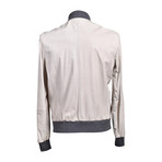Two Tone Suede Button Down Baseball Jacket // Cream (M)