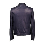 Leather Biker Jacket // Dark Navy (M)