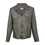 Leather Biker Jacket // Olive (XS)