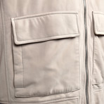 Two Tone Zip Up Leather Jacket // Cream (M)