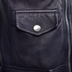 Leather Biker Jacket // Dark Navy (M)