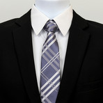 Square Silk Neck Tie // Blue + Gray + White Check