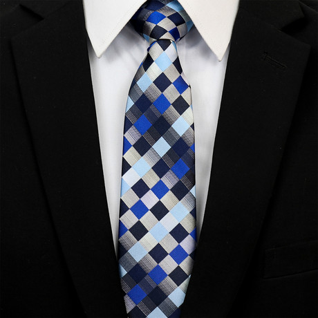 Checkered Gradient Silk Neck Tie // Blue + Black