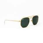 Ray Ban // Men's Modified Hexagonal Aviator Sunglasses // Gold + Green