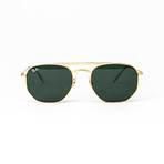 Ray Ban // Men's Modified Hexagonal Aviator Sunglasses // Gold + Green