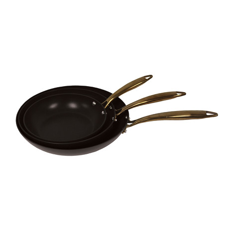 Ouro 3-Piece Hard Anodized Fry Pan Set // Black + Rose Gold