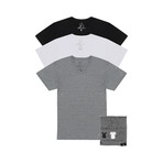 Essentials V-Neck Short-Sleeve Tee // Black + White + Gray // Pack of 3 (L)