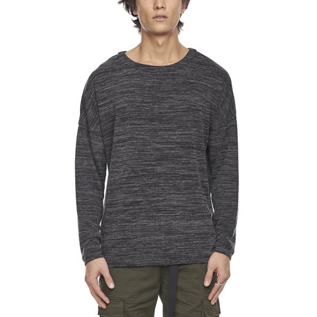 Long-Sleeve Drop Shoulder Marled Yarn // Mixed Black (XS)