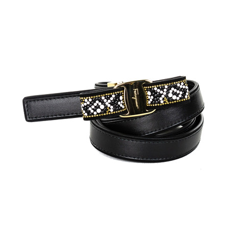 Women's Vara Bow Beaded Belt // Black (Size 75)