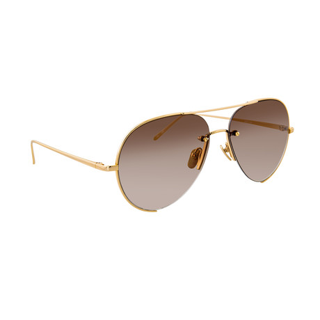 LFL625C4SUN Sunglasses // Yellow Gold + Brown Leather + Green