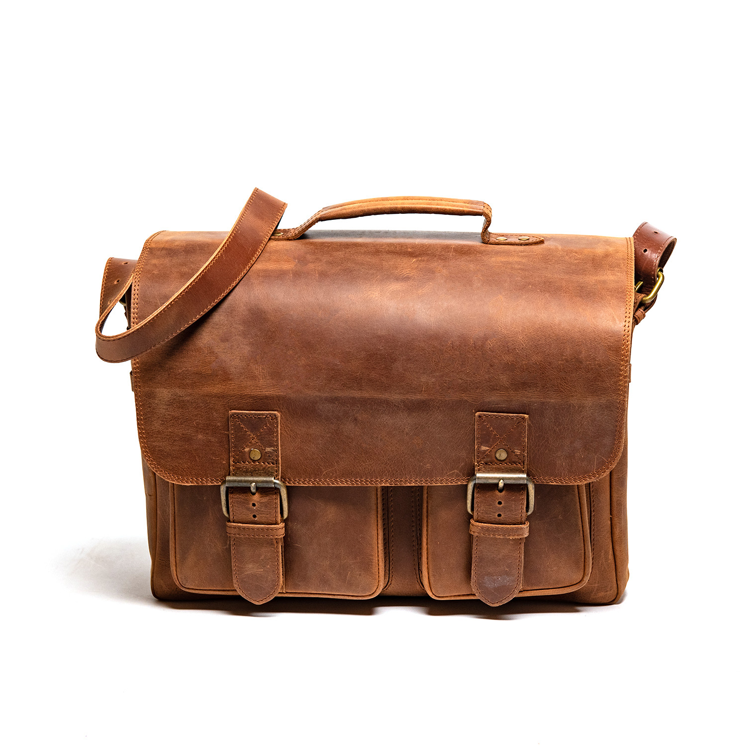 Front Pocket Leather Briefcase // Distressed Brown - HIDES Canada ...