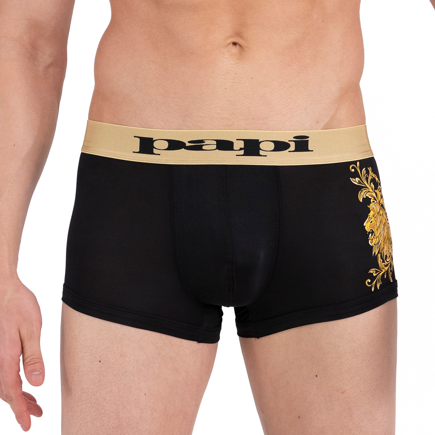 Lion Placement Print Trunk // Black + Gold (XL) - Papi Underwear