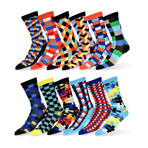 Colorblock // Funky + Colorful Patterned Dress Socks // Pack of 12