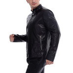 Robert Leather Jacket // Navy Blue (L)