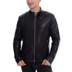 Robert Leather Jacket // Navy Blue (L)