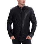 Robert Leather Jacket // Navy Blue (L)