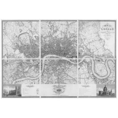 Greenwood’s Six Sheet Map of London // Black + White (41"L x 60"W)