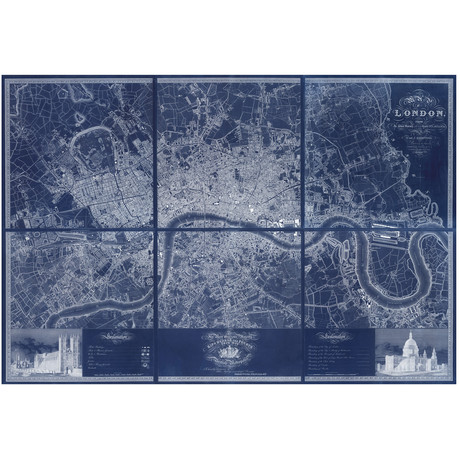 Greenwood’s Six Sheet Map of London // Inverted Color (41"L x 60"W)