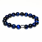Dell Arte // Tiger Eye Beads Bracelet // Silver + Blue
