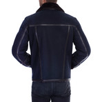 Salih Leather Jacket // Navy Blue (XL)