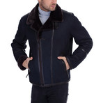 Salih Leather Jacket // Navy Blue (XL)