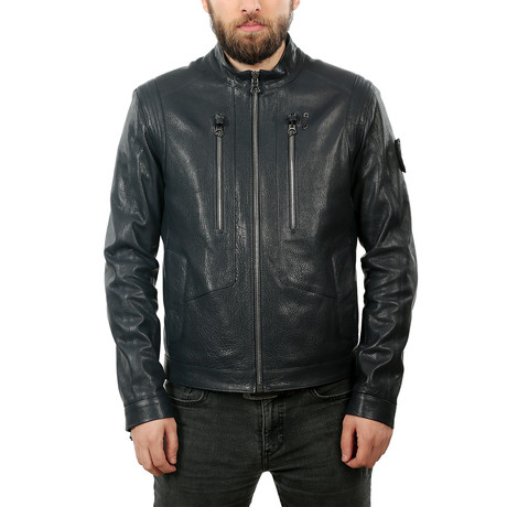 Travis Leather Jacket // Navy Blue (XS)