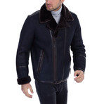 Salih Leather Jacket // Navy Blue (3XL)