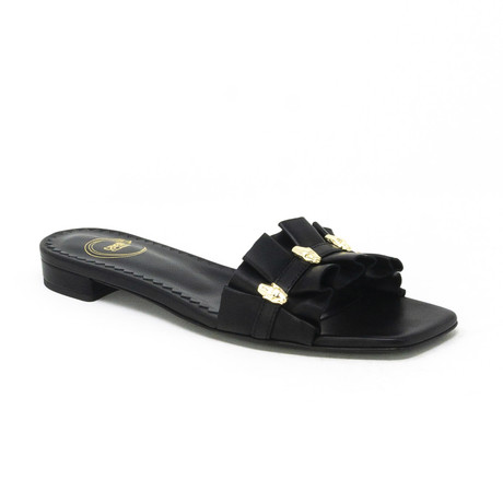 Women's Open Toe Embellished Flat // Black (Euro: 34)