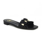 Women's Open Toe Embellished Flat // Black (Euro: 37)