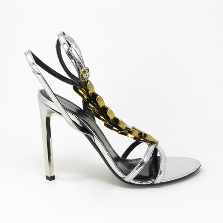 Women's Crocodile Scale Metallic Sandals // Silver + Gold (Euro: 35)