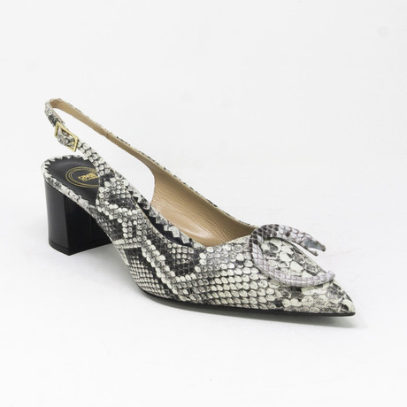 Women's Snake Print Slingback Pumps // Black + White (Euro: 34)