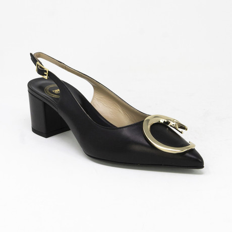 Women's Snake Print Slingback Pumps // Black (Euro: 34)