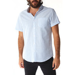 Devin Blue Seersucker Striped Shirt // Ocean Blue (M)