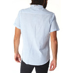 Devin Blue Seersucker Striped Shirt // Ocean Blue (S)