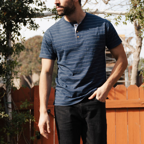 Wade Pinstripe Henley // Navy (S)