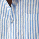 Devin Blue Seersucker Striped Shirt // Ocean Blue (M)