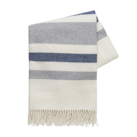 Italian Riviera Cashmere Throw (Light Gray + Blue)