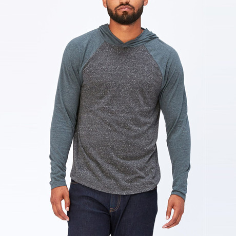 Contrast Raglan T-Shirt Hoodie // Gray + Teal (S)