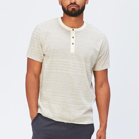 Troy Stripe Short Sleeve Henley // Cream (XS)