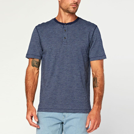 Geoff Stripe Slub Henley // Blue (XS)