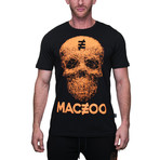 Skull Short-Sleeve + Long-Cut Shirt // Black + Orange (S)