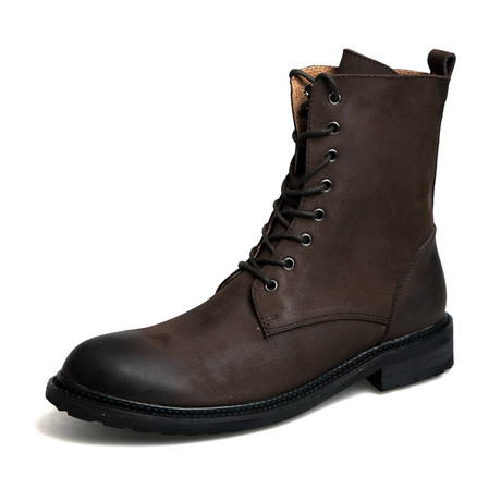 Rebellious Calf Length Biker Boots // Brown (Euro: 38)