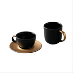 Gem Coffee and Tea Set of 3 // Mug, Cup & Saucer // Black and Gold