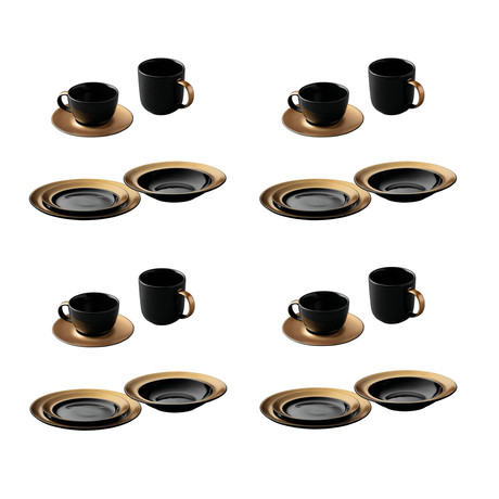 Gem Dinnerware Place Setting // 24-Piece Set // Black + Gold