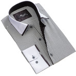 Reversible Line Print Cuff Button-Down Shirt // White + Gray (3XL)