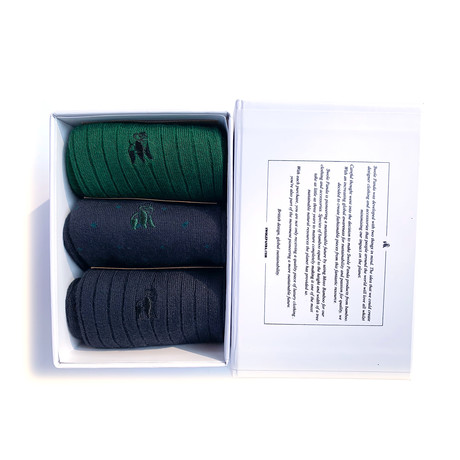 Luxury Super Soft Bamboo Socks // Pack of 3 // Navy + Green