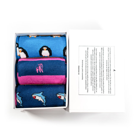 Luxury Super Soft Bamboo Socks // Pack of 3 // Sharks + Penguins