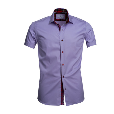 Short Sleeve Button Up // Solid Purple (XL)