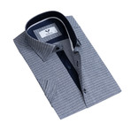 Short Sleeve Button Up Shirt // Blue + Gray Circles (L)