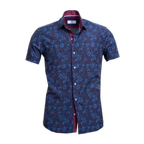 Short-Sleeve Button Up // Navy Blue Floral (L)